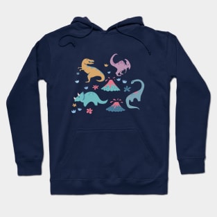 Dinosaur Pattern with Flowers and Volcanoes Hoodie